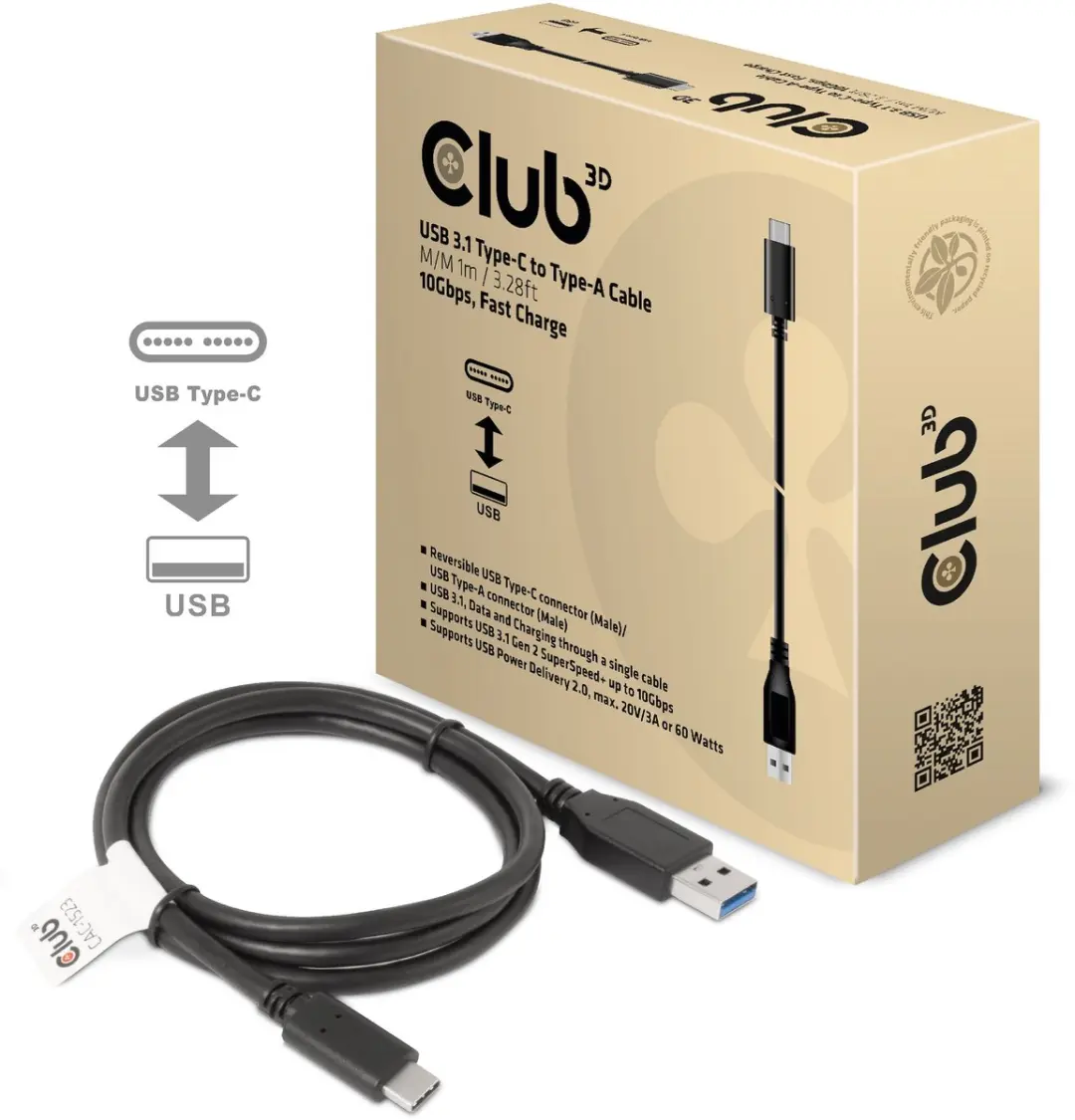 Club 3D USB-C-naar-A-kabel 10Gbps PD 60W