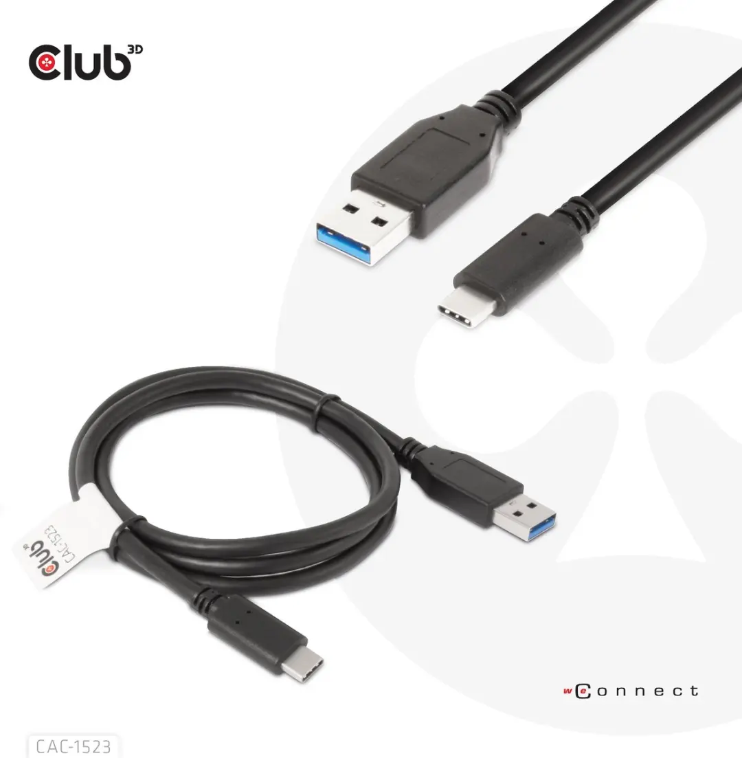 Club 3D USB-C-naar-A-kabel 10Gbps PD 60W - 1m - Zwart