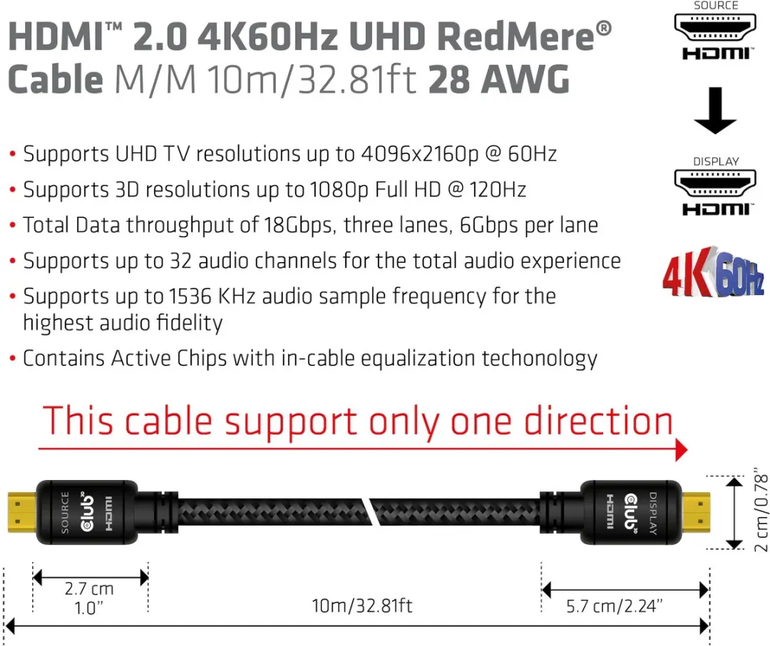Club 3D HDMI 2.0 Kabel 4K60Hz 15m - Zwart - afbeelding 6 van 6