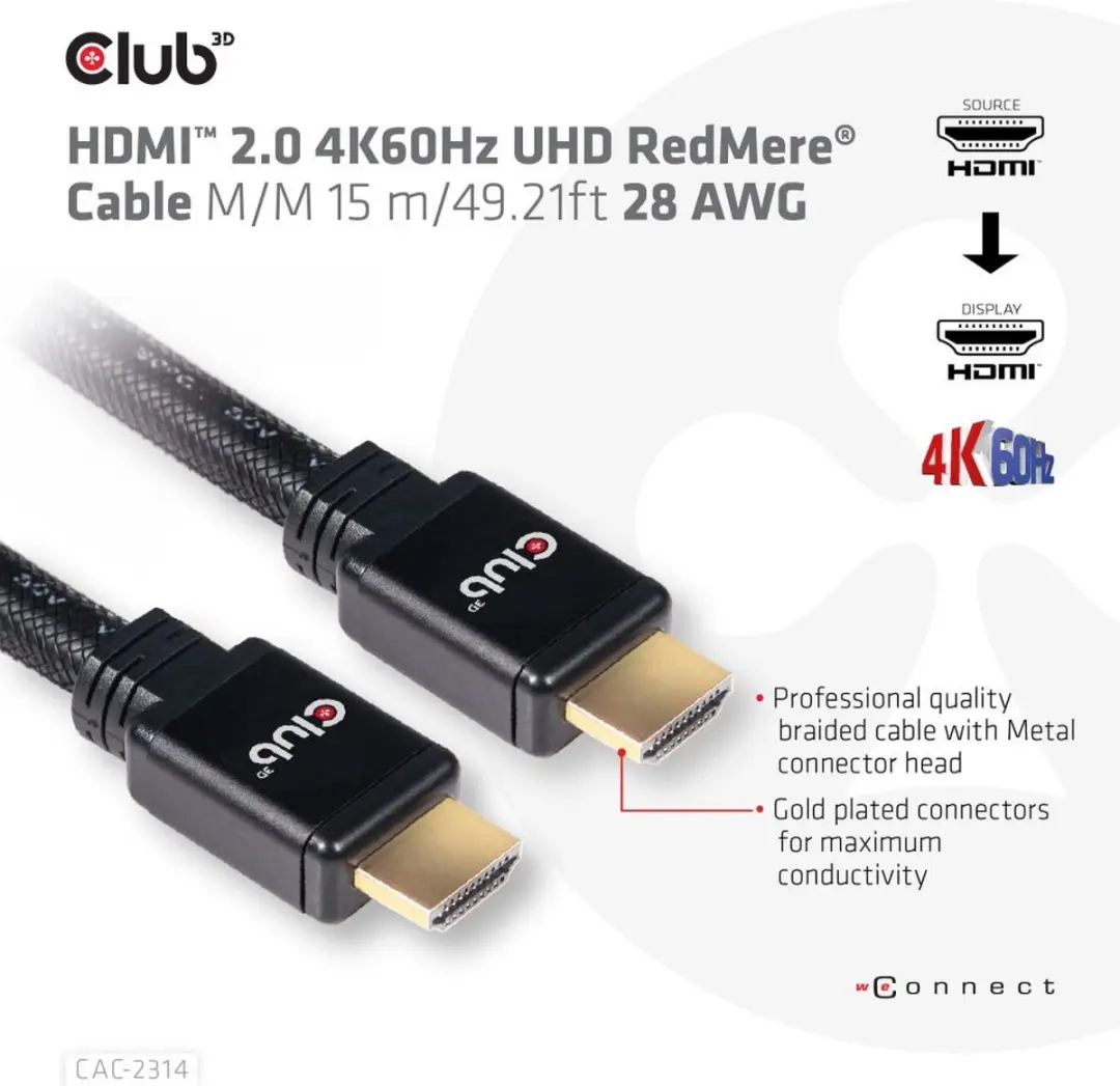 Club 3D HDMI 2.0 Kabel 4K60Hz 15m - Zwart