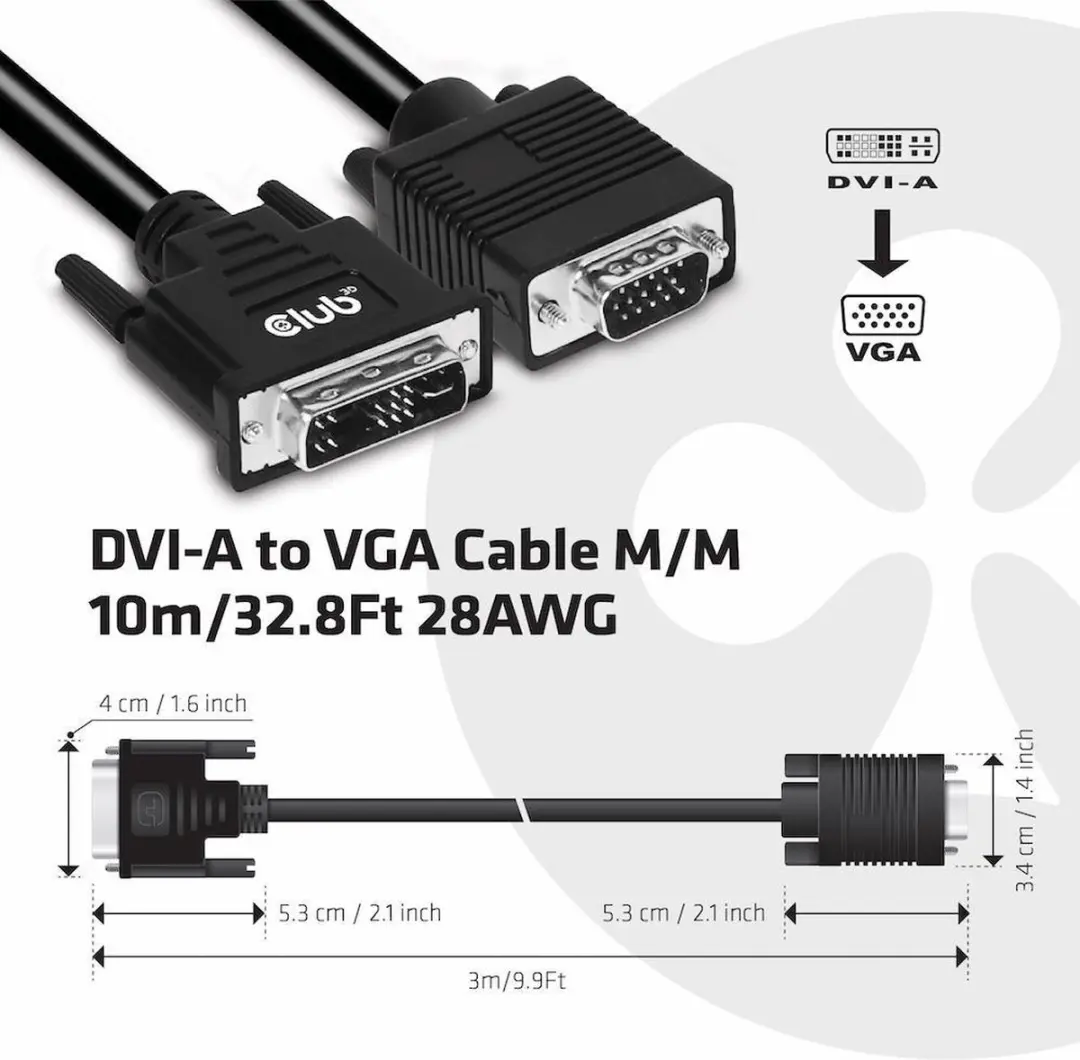 Club3D DVI-A naar VGA Kabel 3m - Zwart