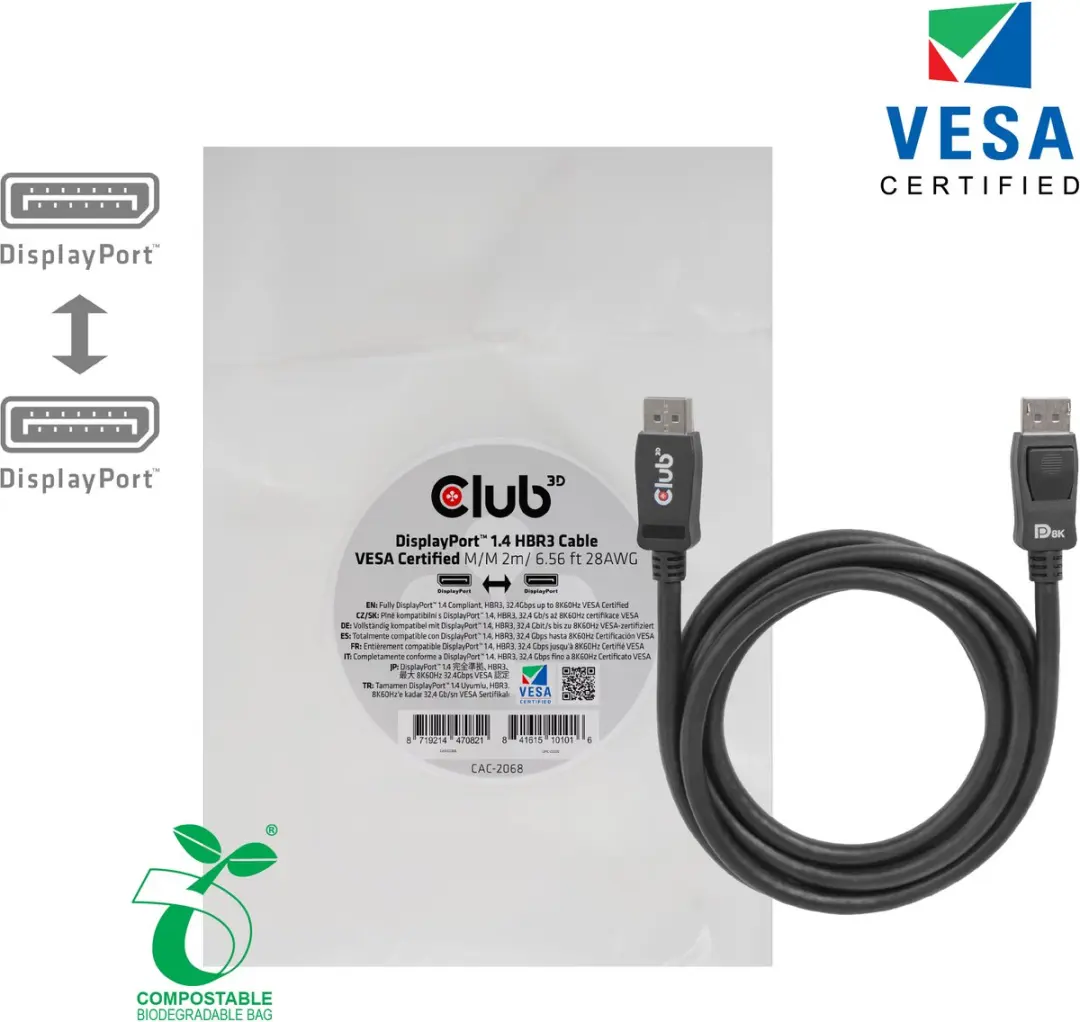 Club 3D DisplayPort 1.4 Kabel M/M 2m