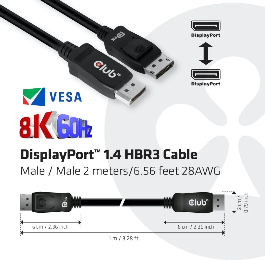 Club 3D DisplayPort 1.4 Kabel M/M 2m - Zwart