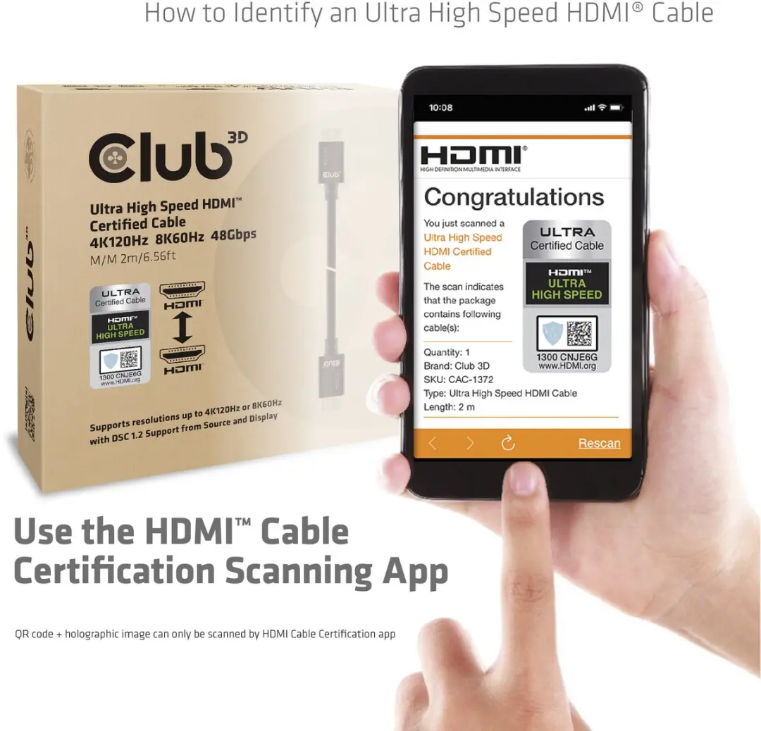 Club 3D HDMI-kabel CAC-1372 2.00m - 8K/10K UHD - Zwart - afbeelding 6 van 6