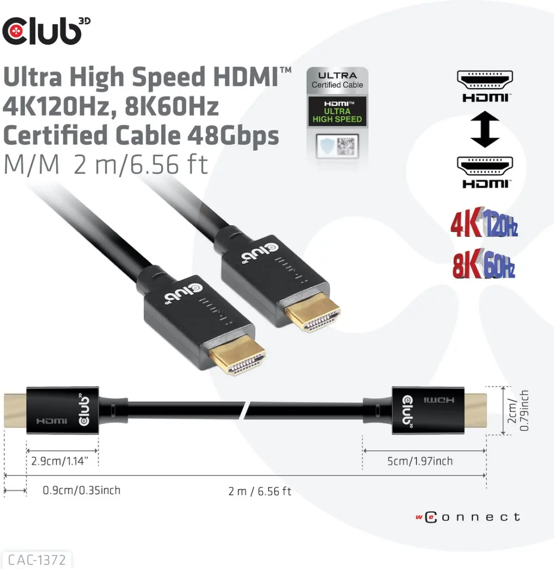 Club 3D HDMI-kabel CAC-1372 2.00m - 8K/10K UHD - Zwart