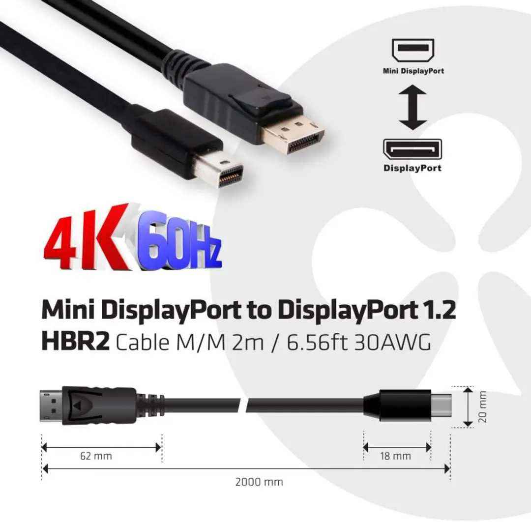 Club 3D CAC-2163 Mini DisplayPort naar DisplayPort 1.2 - 2m - Zwart