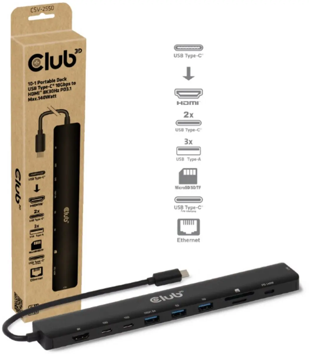 Club3D CSV-2550 USB-C Dock 10Gbps HDMI 8K30Hz