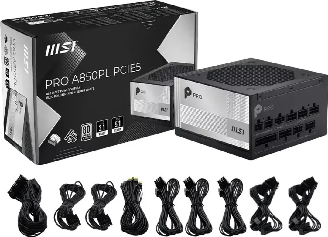 MSI PRO A850PL PCIE5 ATX Voeding 850W - 80 Plus Platinum - Zwart
