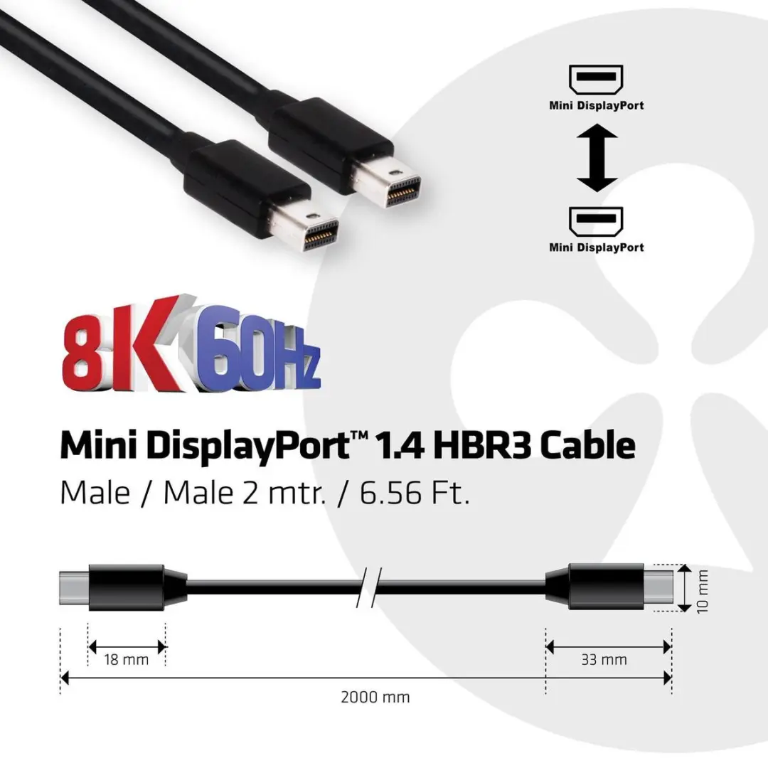 Club 3D Mini DisplayPort 1.4 Kabel 2m - 8K60Hz - Zwart