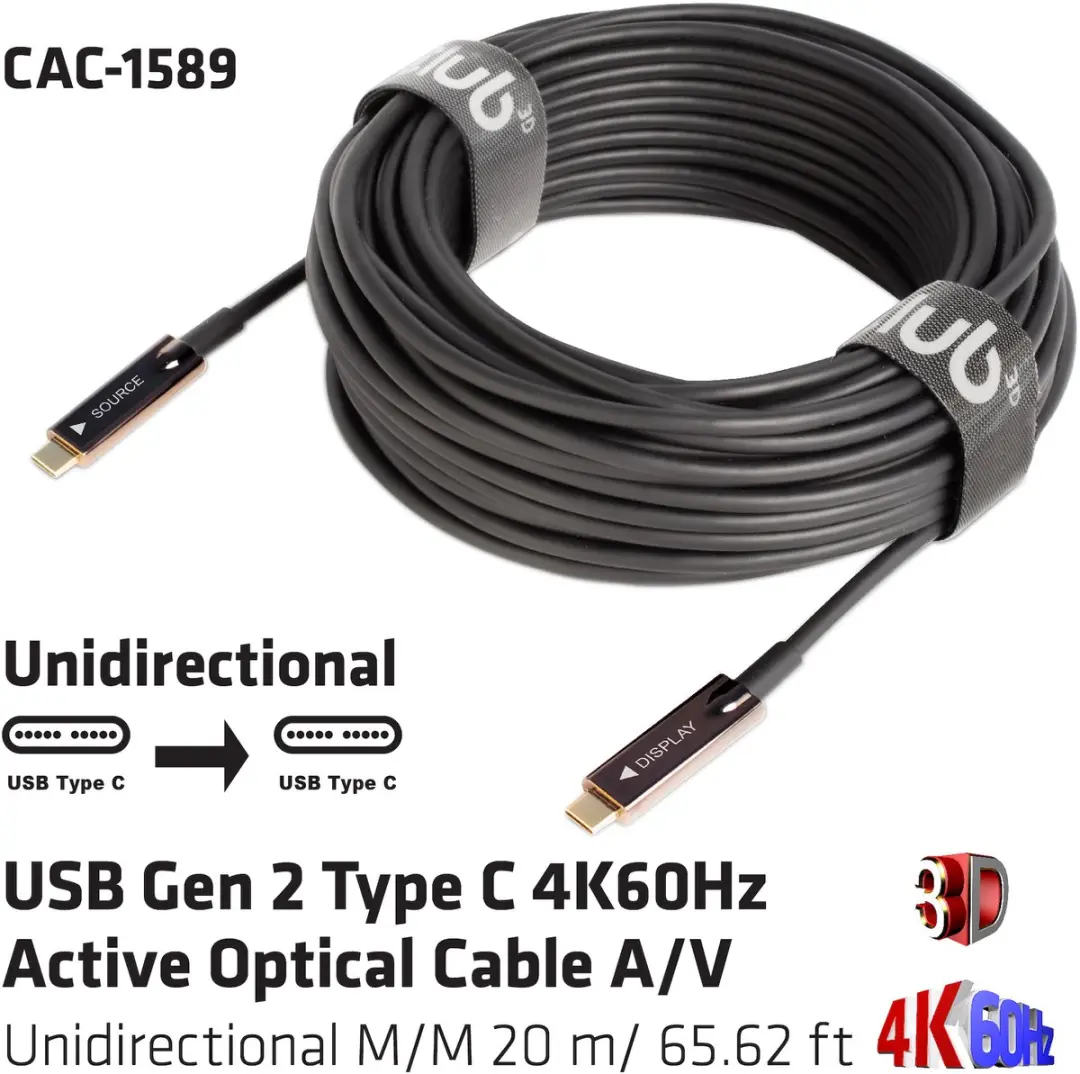 Club3D CAC-1589 USB-C Actieve Kabel 4K 60Hz - 20m - Zwart