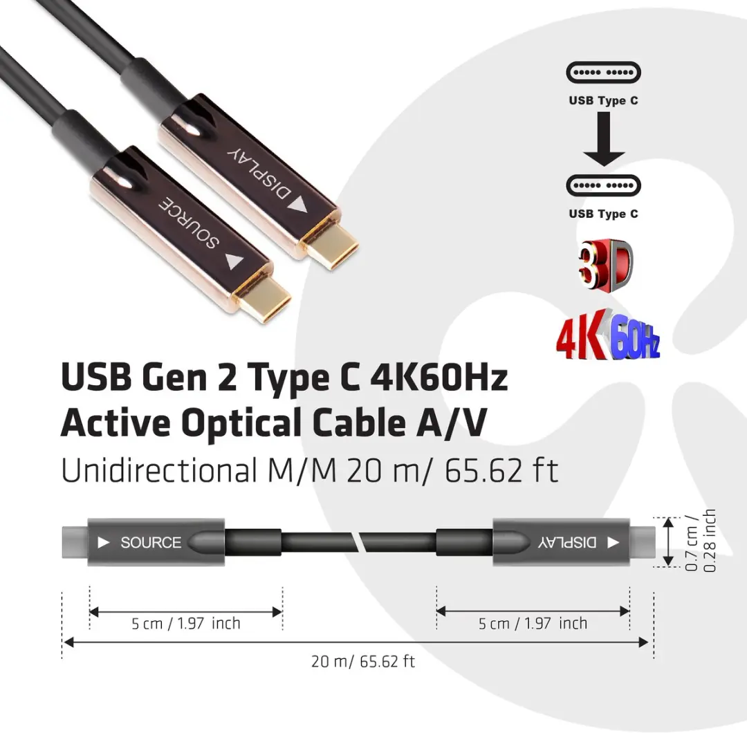 Club3D CAC-1589 USB-C Actieve Kabel 4K 60Hz - 20m - Zwart