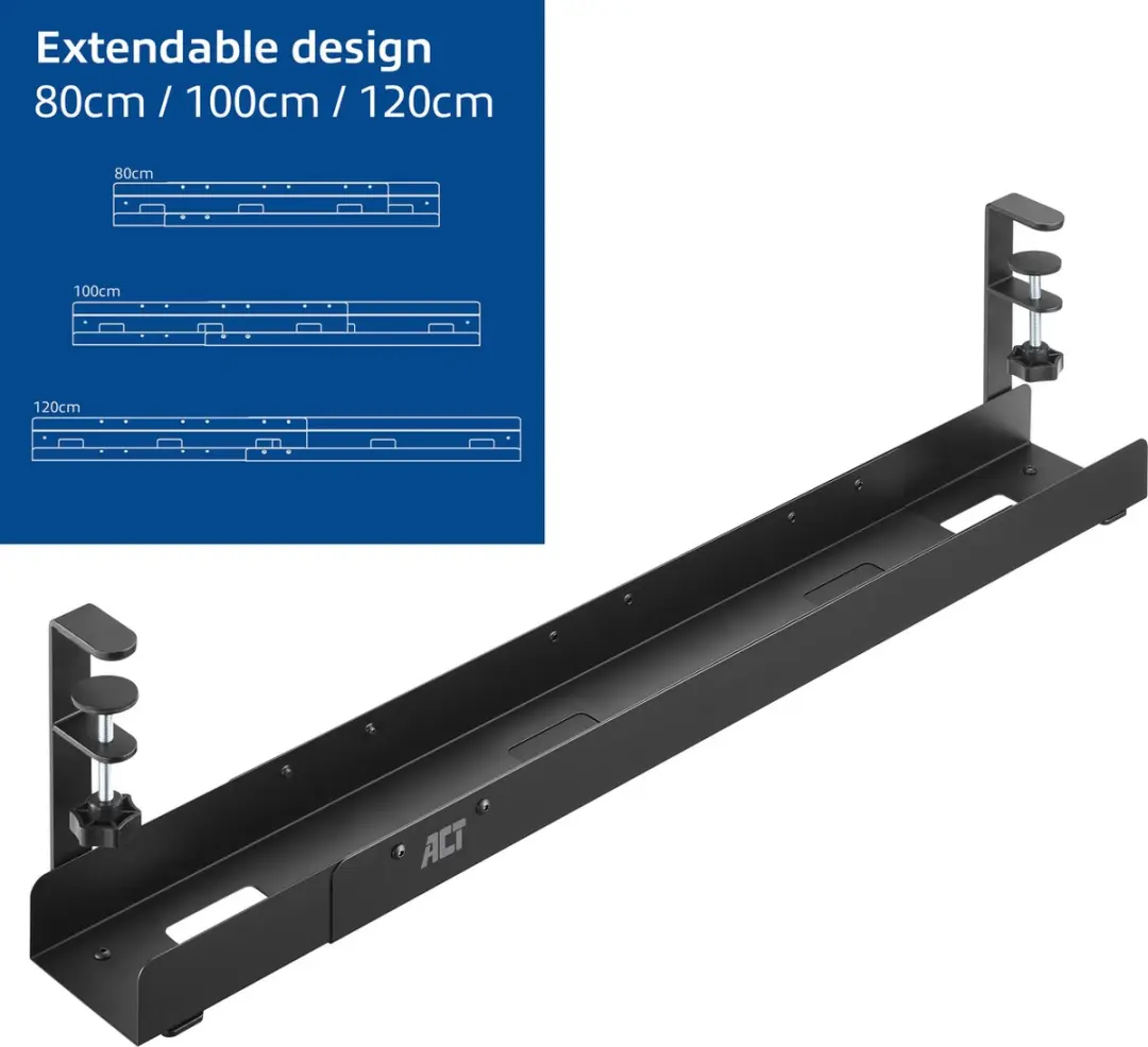 ACT AC8376 Verstelbare Kabelgoot - 80/100/120cm - Zwart