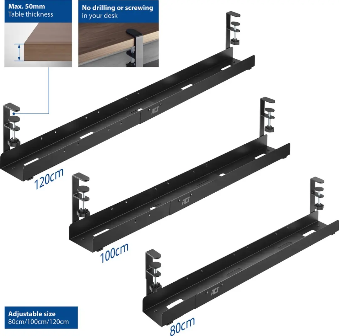 ACT AC8376 Verstelbare Kabelgoot - 80/100/120cm - Zwart