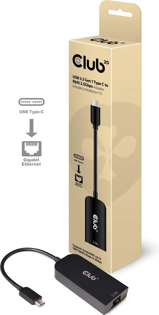 Club3D CAC-1520 USB-C naar RJ45 Ethernet 2.5G Adapter