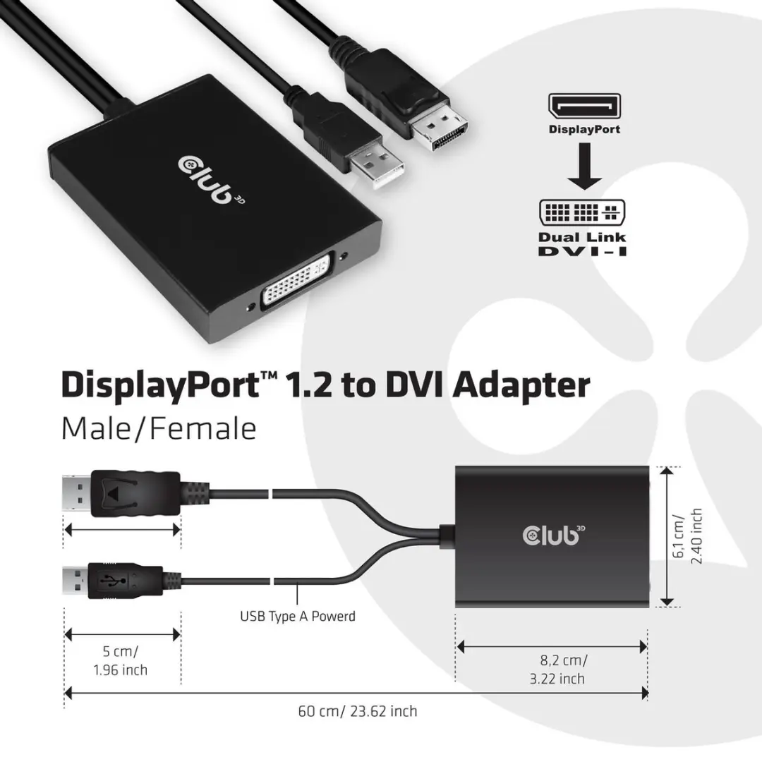 Club3D CAC-1010 DisplayPort naar Dual Link DVI-D Adapter - Zwart
