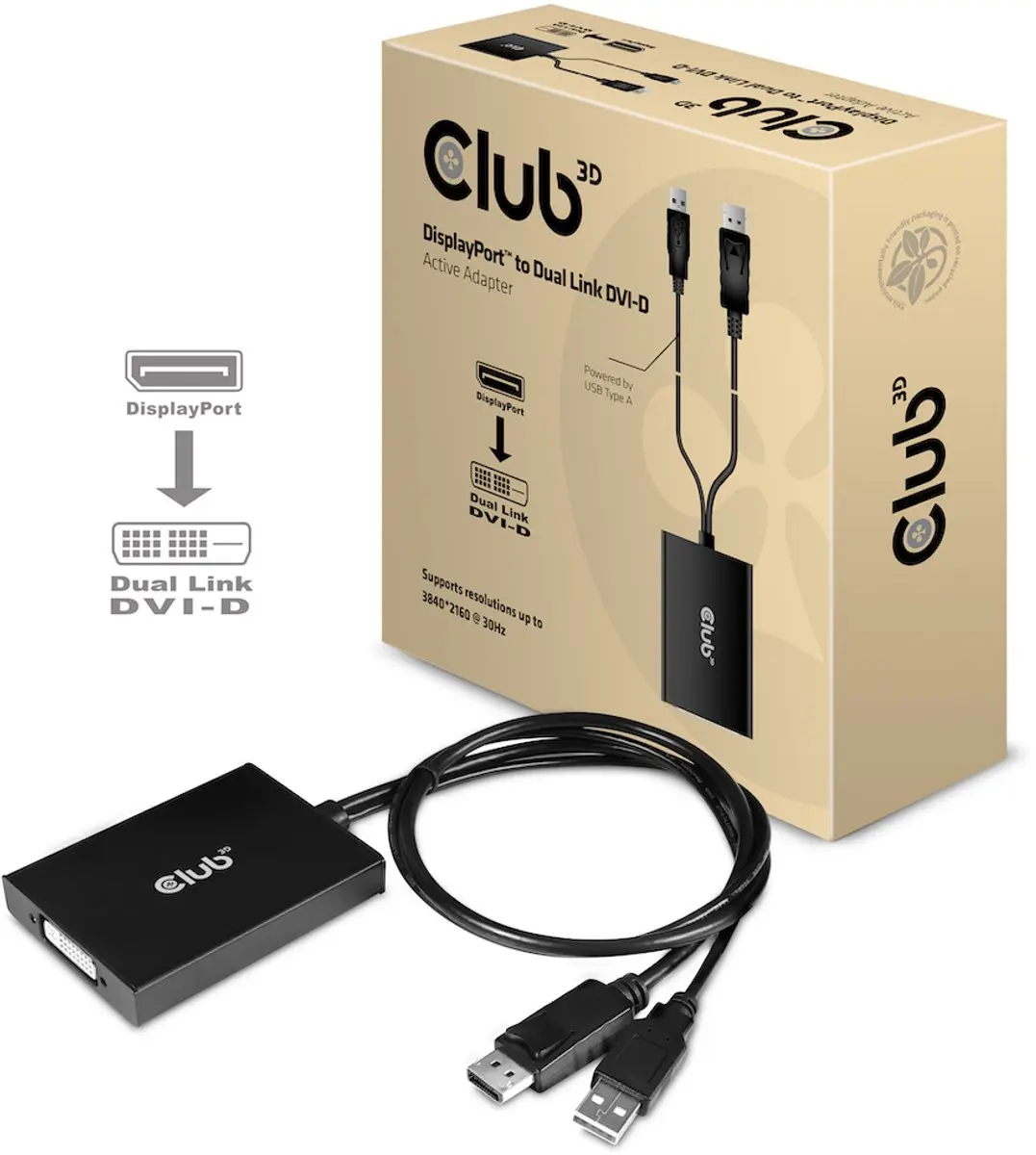 Club3D CAC-1010 DisplayPort naar Dual Link DVI-D Adapter