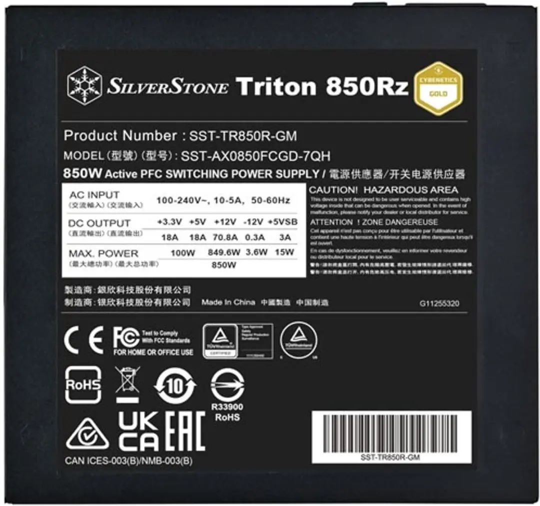 SilverStone Triton 850Rz 850W Voeding - Zwart