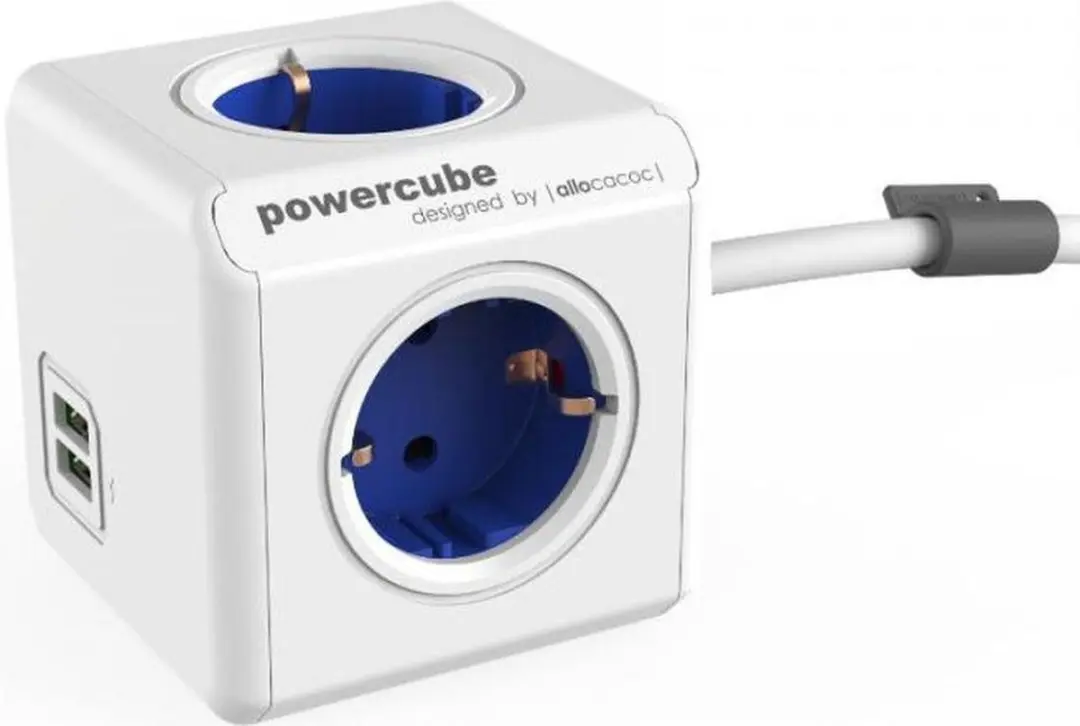Allocacoc PowerCube Extended USB DE Blauw - 4 Stopcontacten 3680W 2x USB