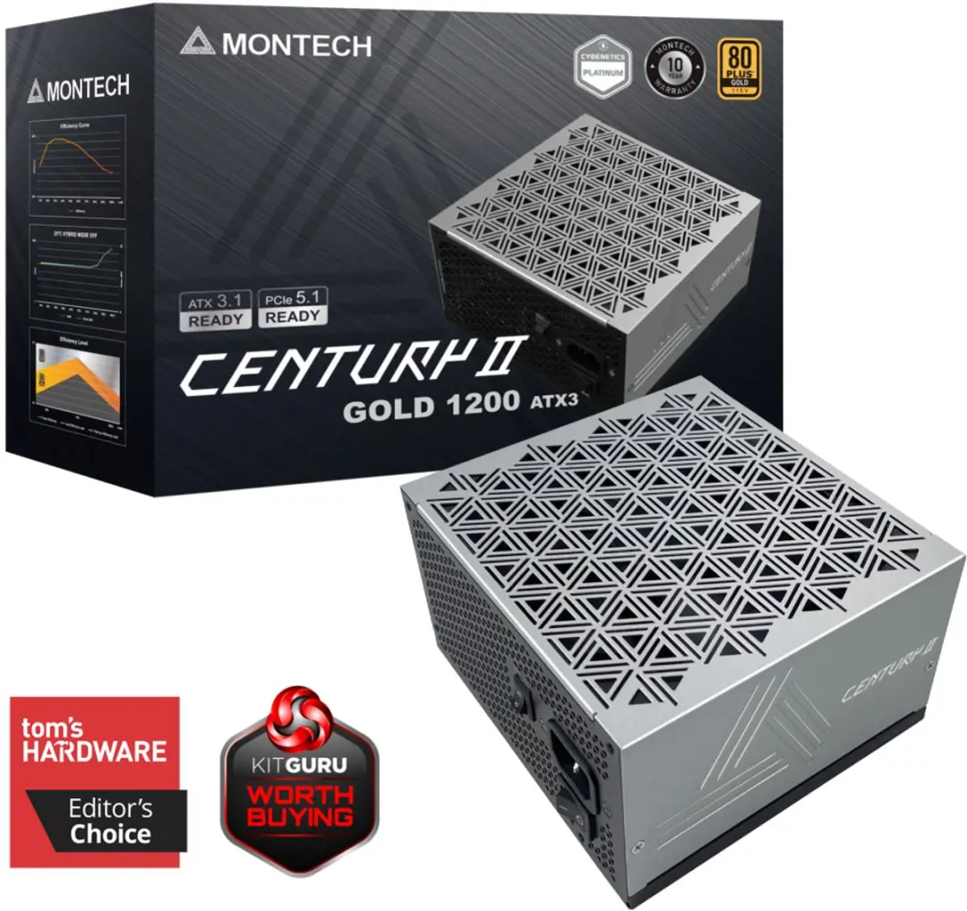 Montech Century II 1200W Voeding - ATX 20+4 Pin - Zilver/Zwart