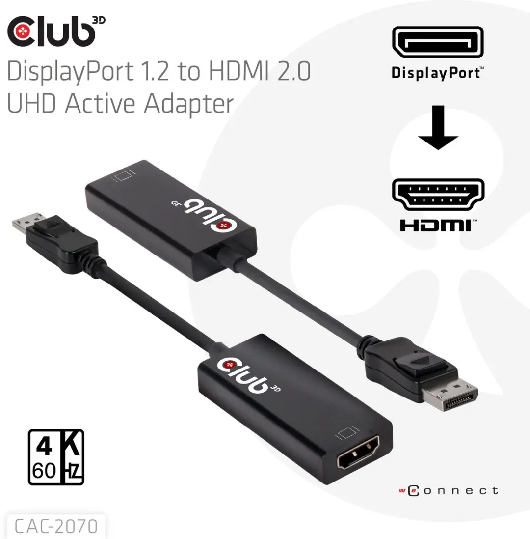 Club 3D CAC-2070 DisplayPort naar HDMI 2.0 Adapter - Zwart