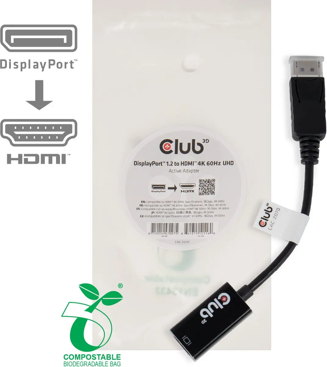 Club 3D CAC-2070 DisplayPort naar HDMI 2.0 Adapter