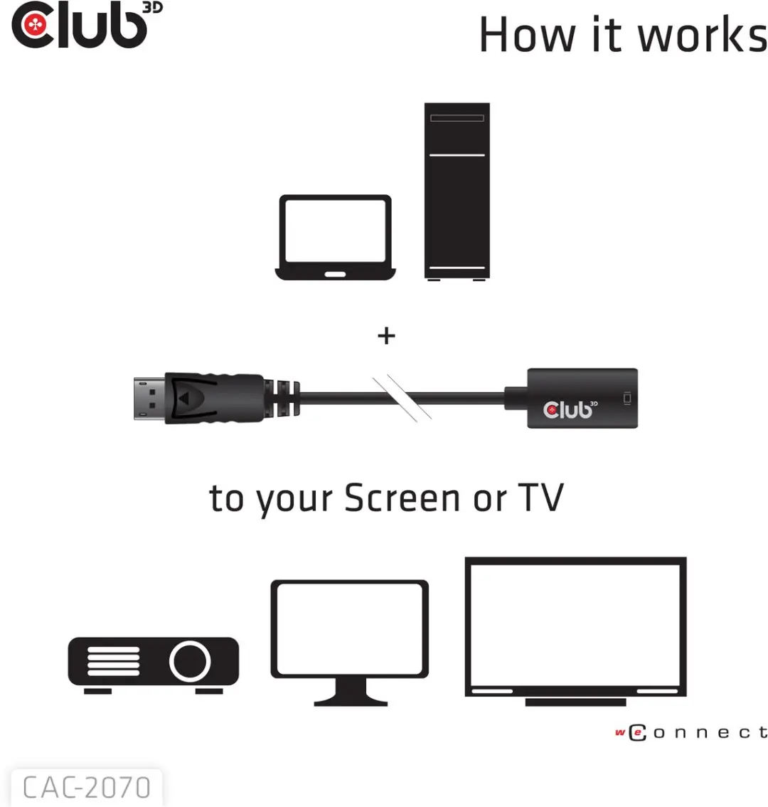 Club 3D CAC-2070 DisplayPort naar HDMI 2.0 Adapter - Zwart - afbeelding 6 van 6