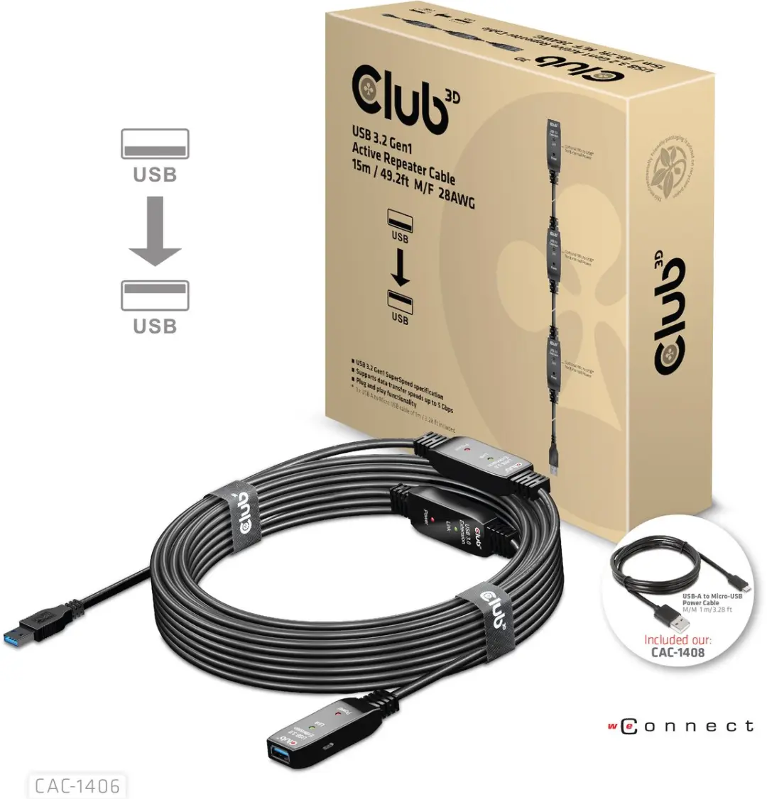 Club3D CAC-1406 USB 3.2 Gen1 Kabel 15m - Zwart