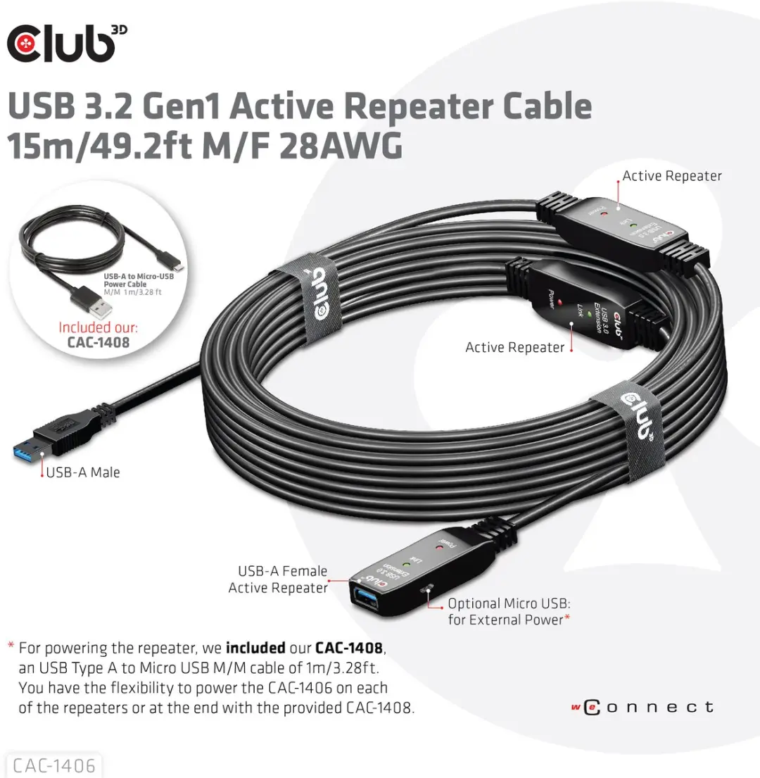 Club3D CAC-1406 USB 3.2 Gen1 Kabel 15m - Zwart