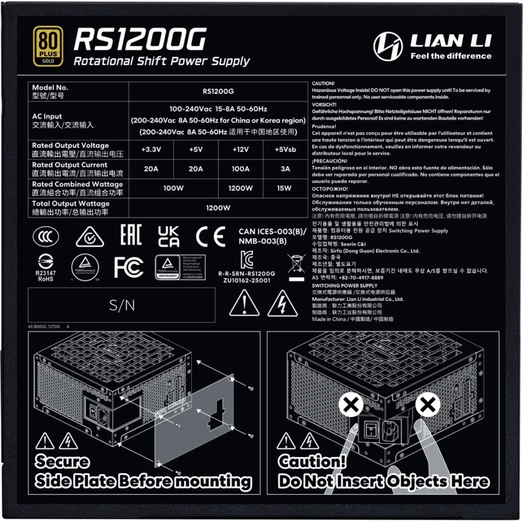 Lian Li RS1200G Voeding 1200W - ATX 20+4 pin - Zwart