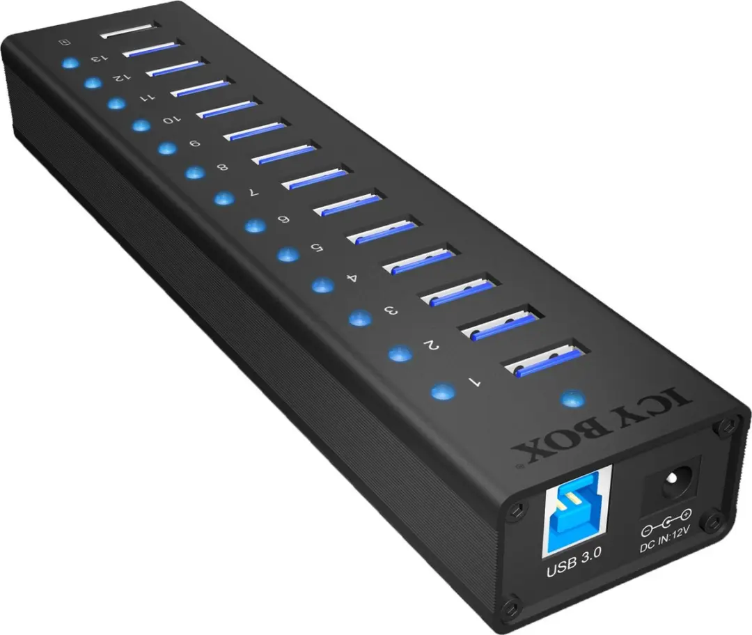 Icy Box IB-AC6113 USB 3.0 Hub - 13 Poorten - Zwart