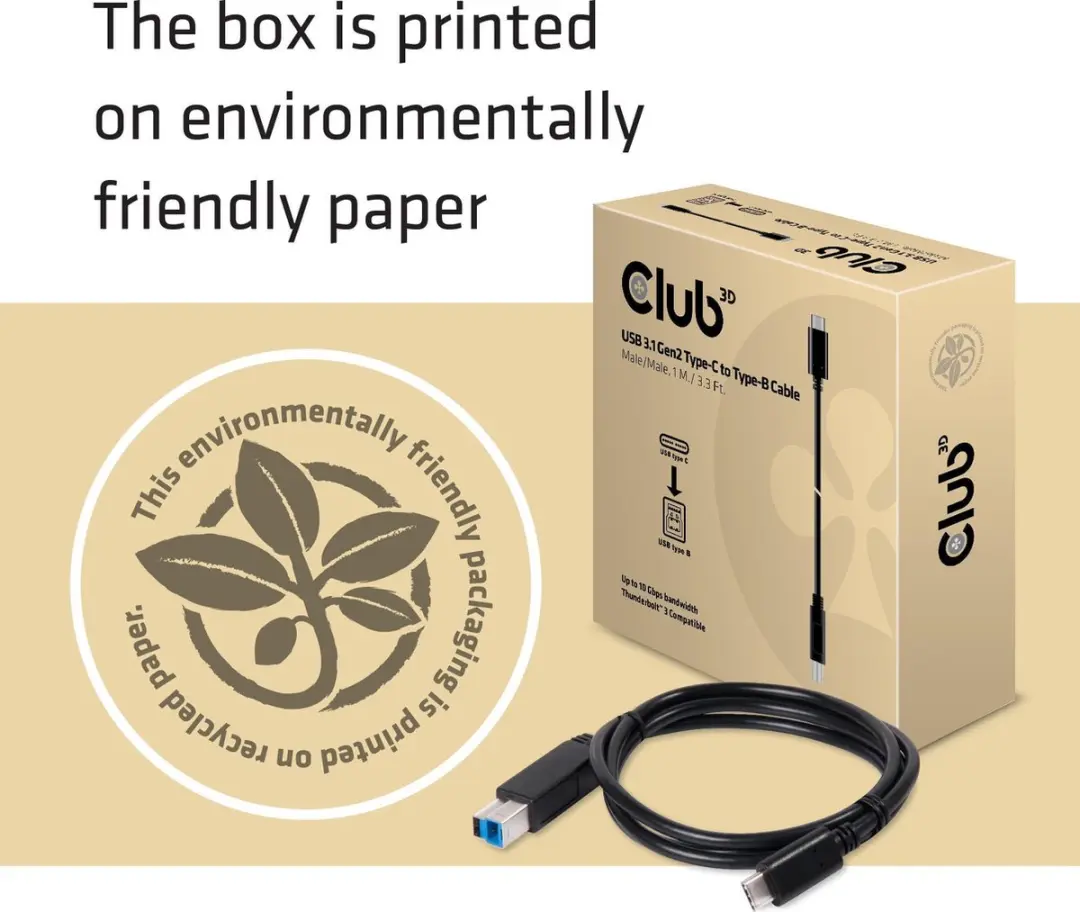 Club3D CAC-1524 USB 3.2 Gen1 Kabel USB-C naar USB-B - 1m - Zwart