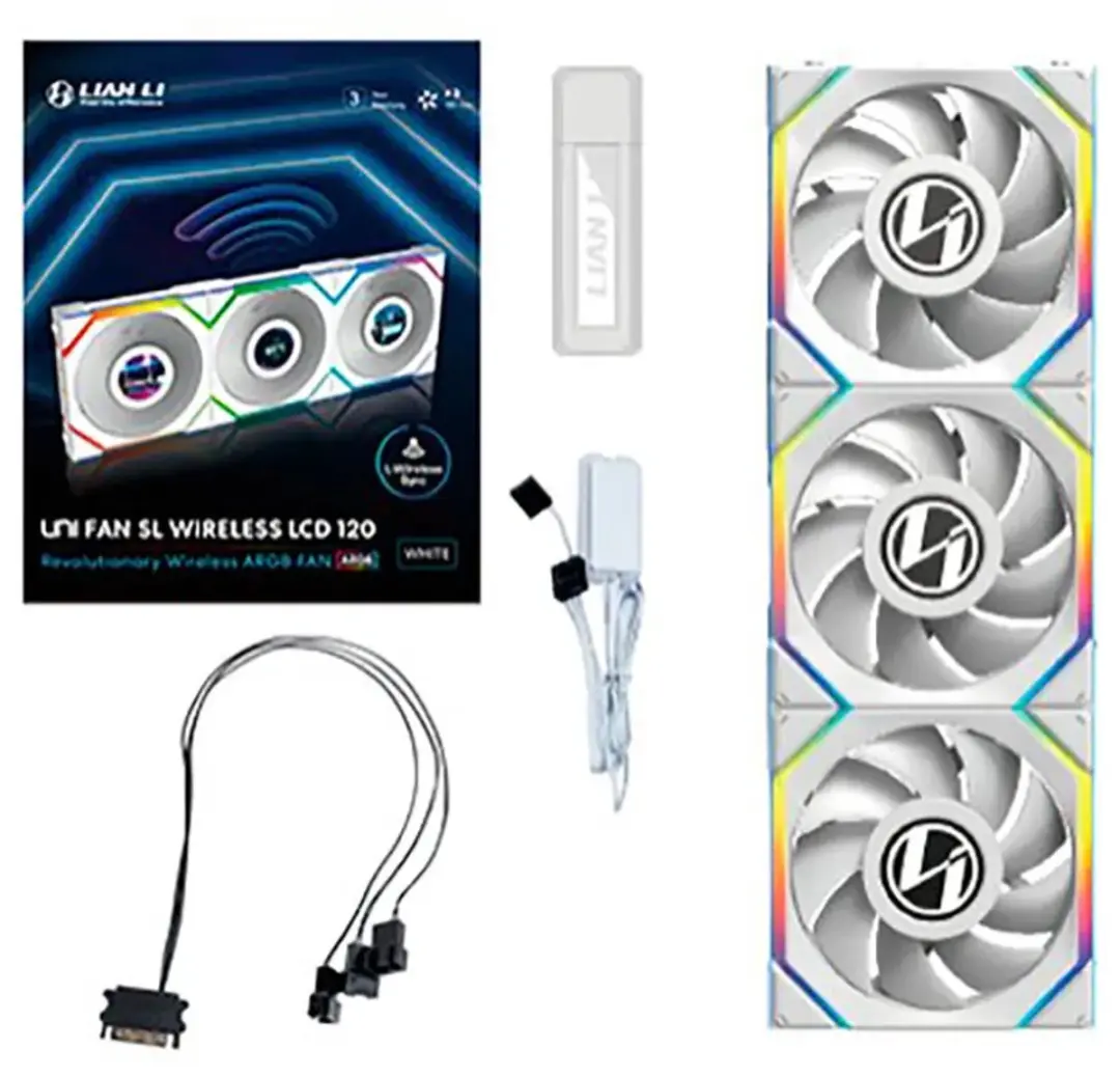 Lian Li UNI FAN SL Wireless LCD Ventilator 120mm - 3 Stuks - Wit