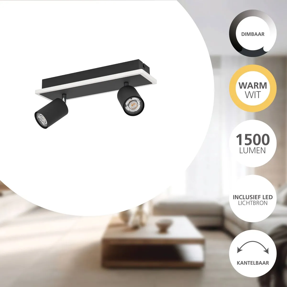 Eglo Rimbocchi 1 Spot LED 34cm - Zwart/Wit