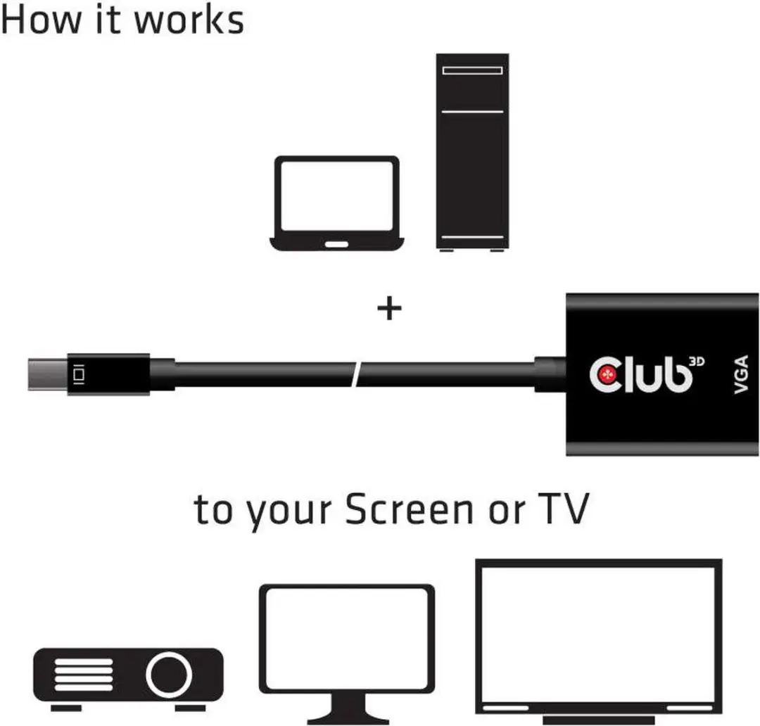 Club3D CAC-2113 MiniDisplayPort naar VGA Adapter - Zwart - afbeelding 6 van 6