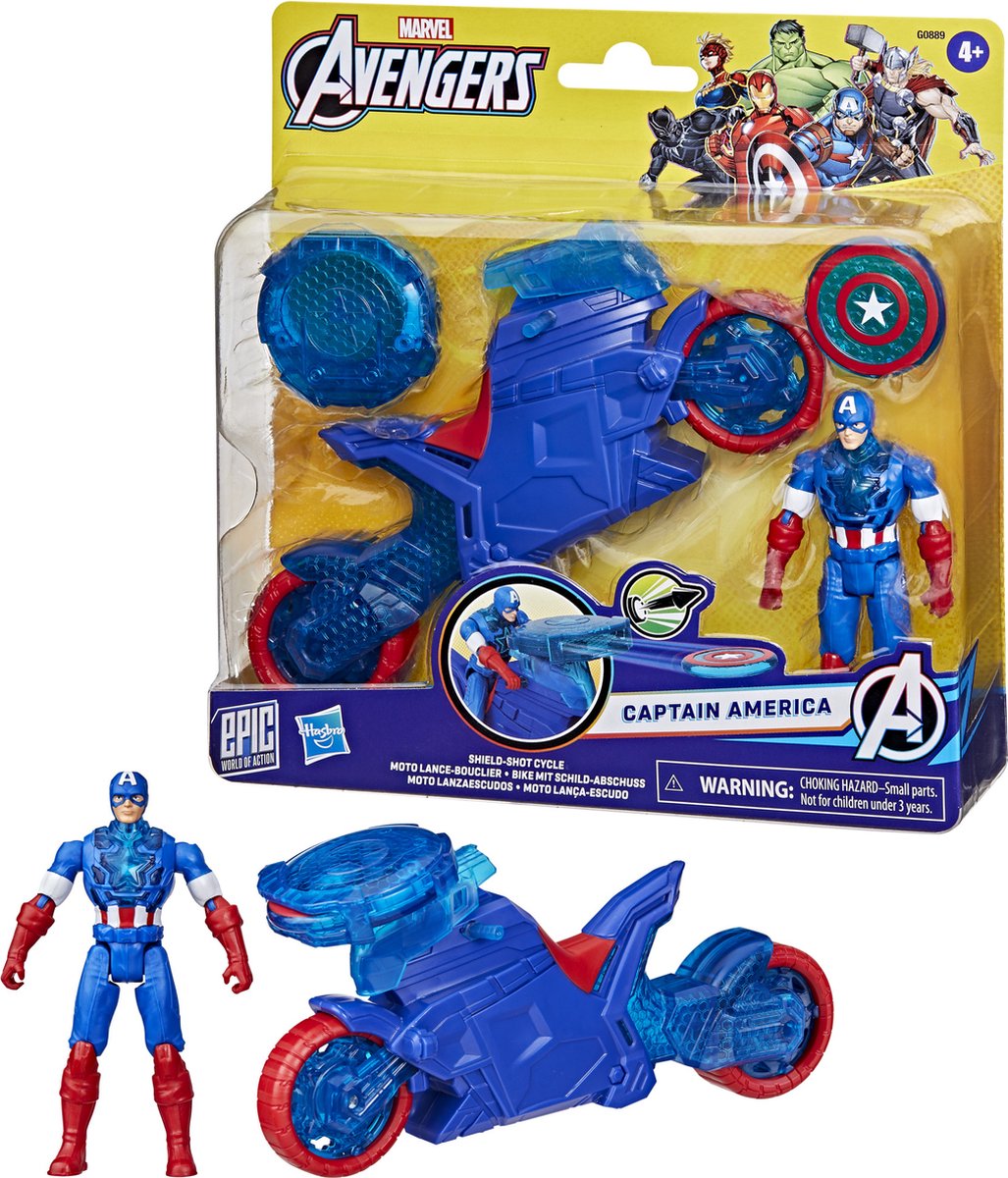Hasbro Avengers actiefiguur Captain America Shield-Shot Cycle motorfiets speelgoed.
