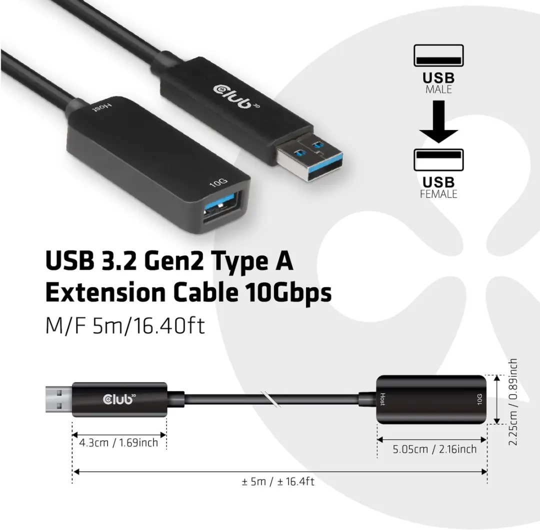 Club 3D USB-A Verlengkabel 10Gbps 5m - Zwart - afbeelding 2 van 6