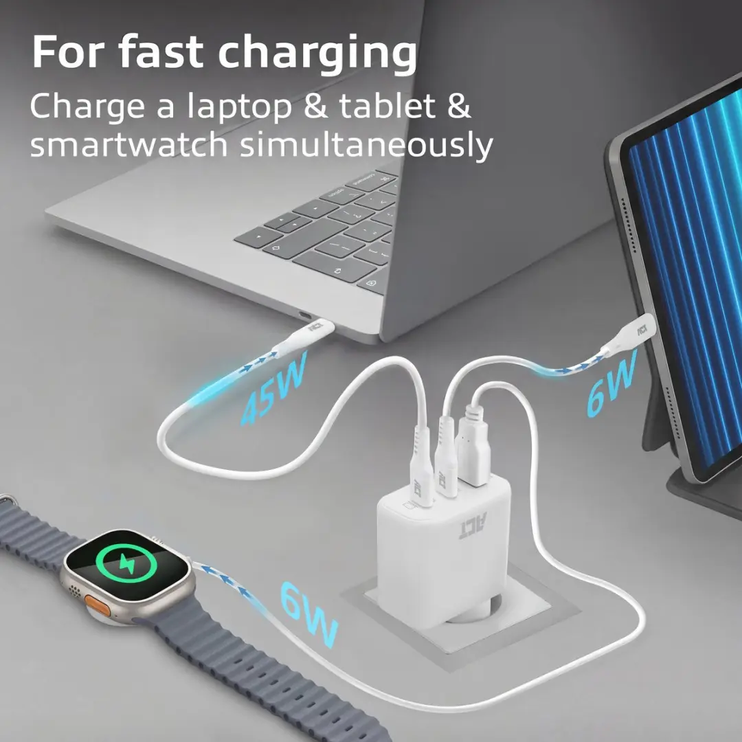 ACT AC2170 USB-C/USB-A Lader 65W - 3 Poorten - Wit - afbeelding 6 van 6