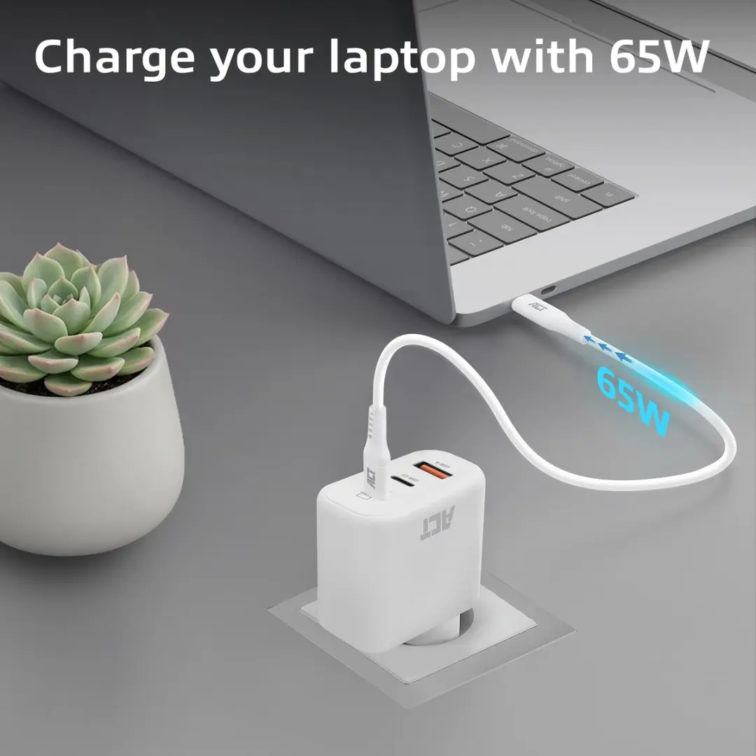 ACT AC2170 USB-C/USB-A Lader 65W - 3 Poorten - Wit