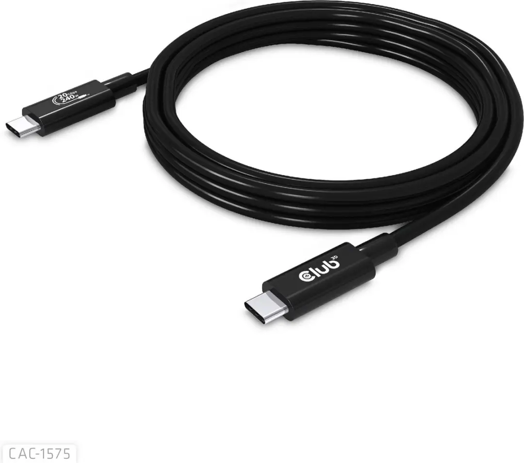 Club3D USB4 Gen2x2 Type-C Kabel 20Gbps 2m - 4K60Hz - 240W - Zwart