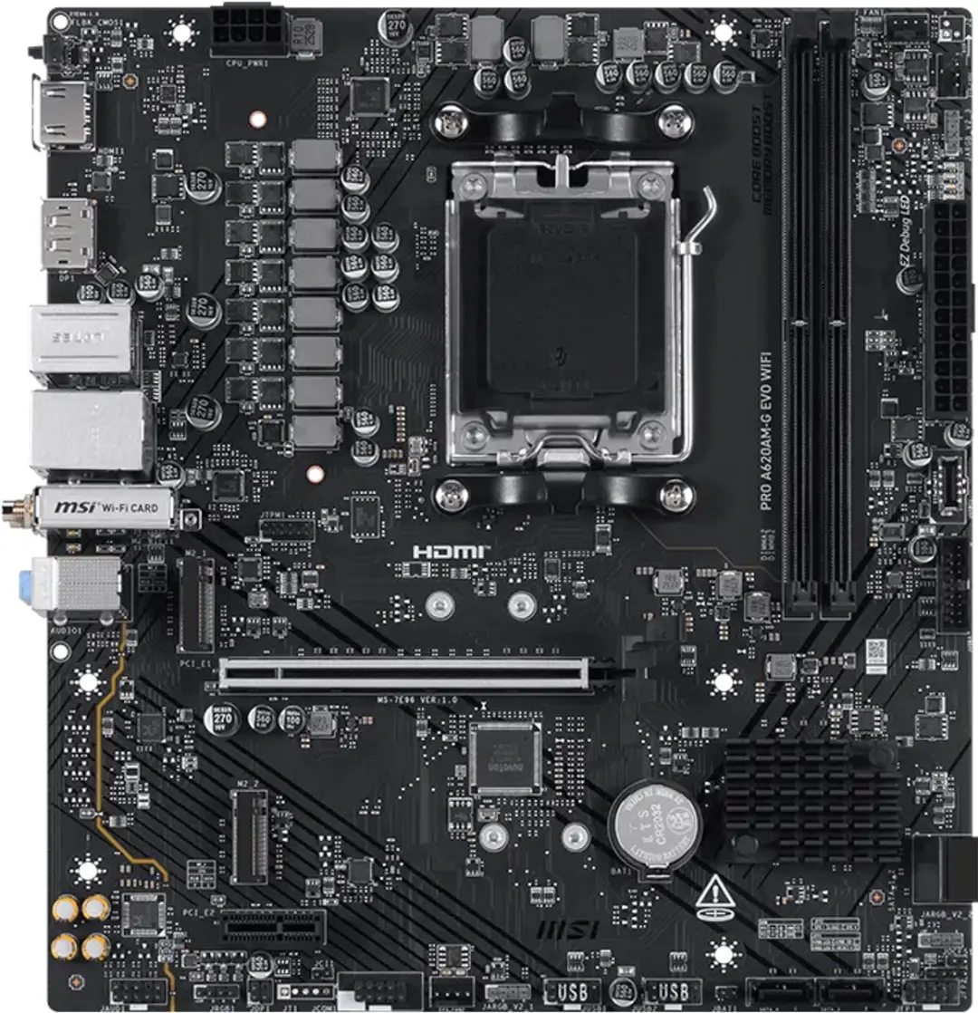 MSI Pro A620AM-G EVO WIFI AM5 Micro ATX Moederbord