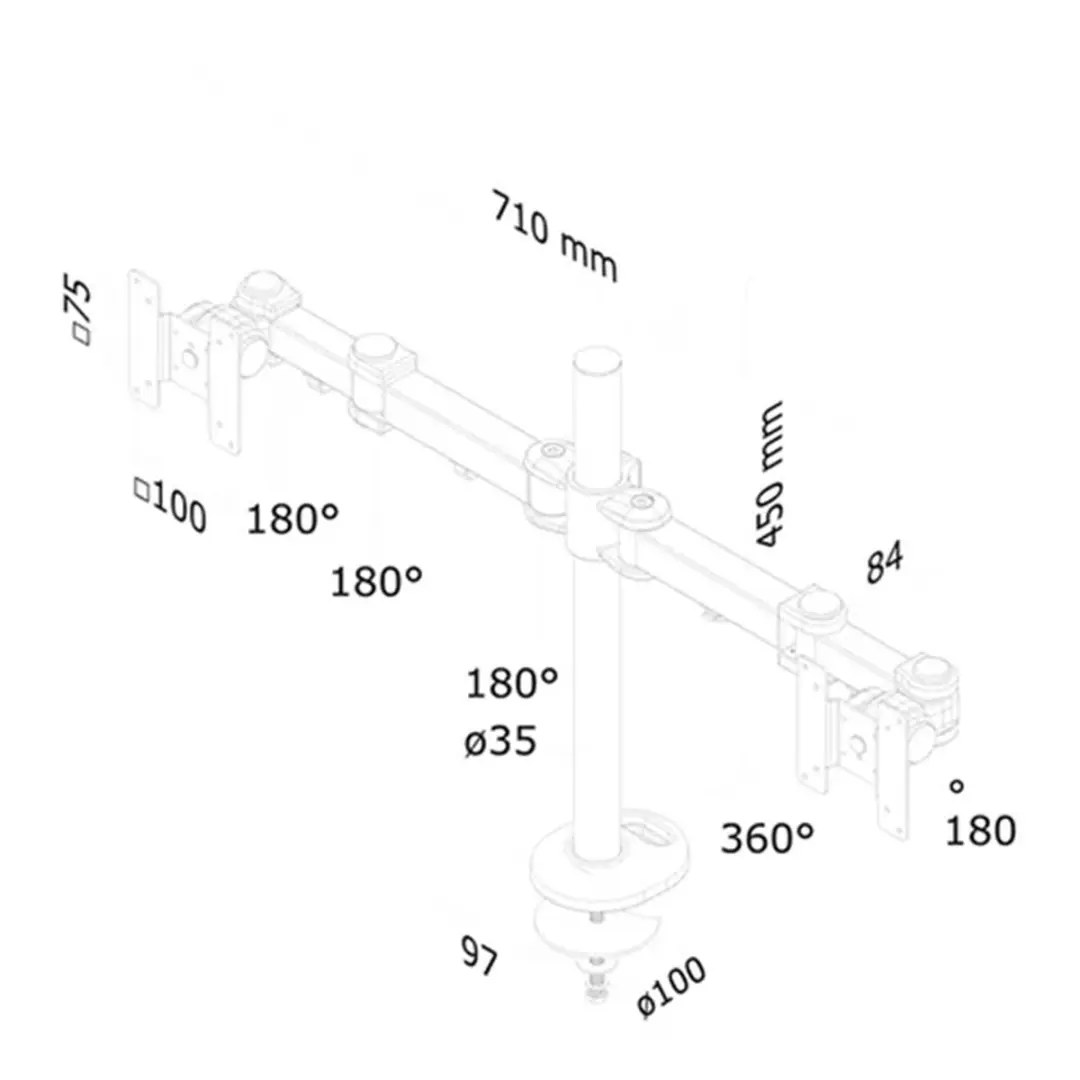Neomounts FPMA-D960DG Monitorarm 2 schermen - 10-27" - 8 kg/scherm - Zwart - afbeelding 6 van 6