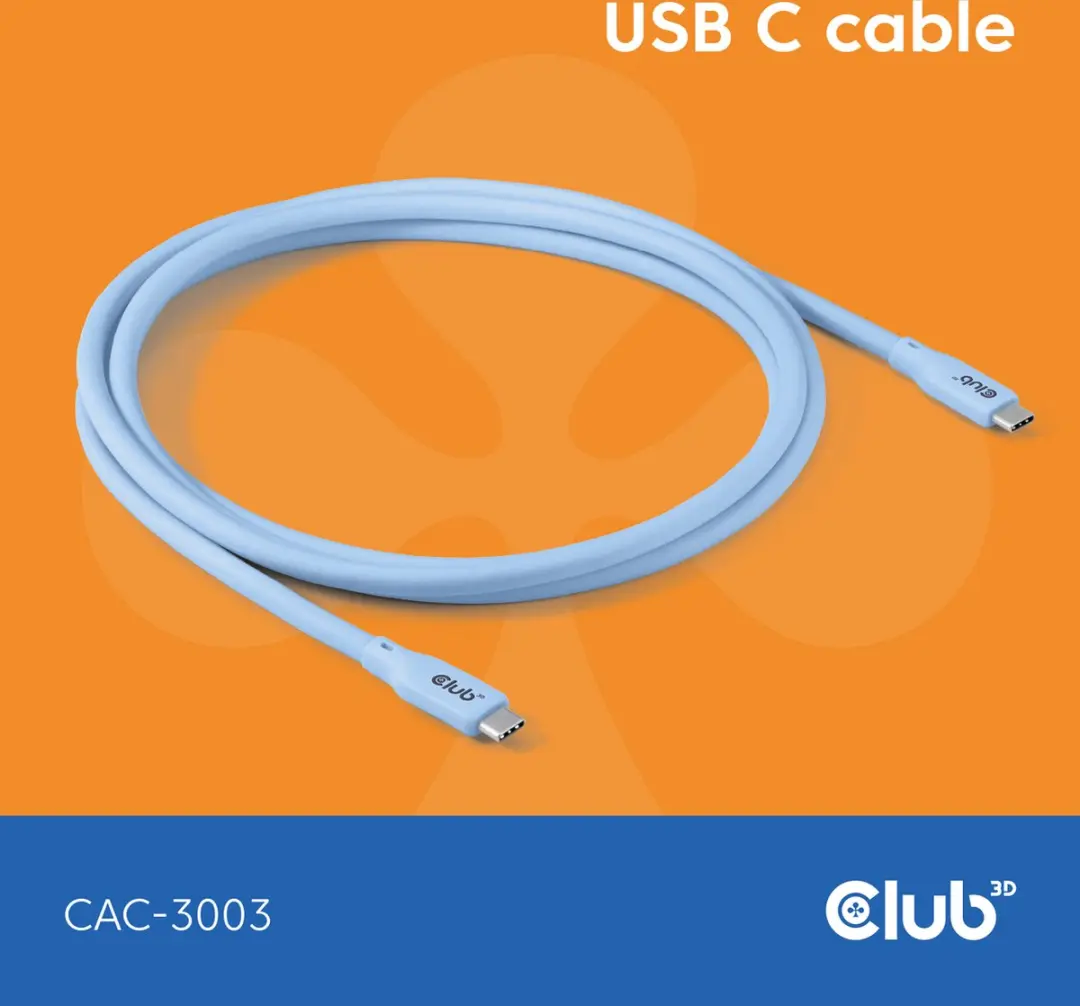 Club3D CAC-3003 USB-C Oplaadkabel Blauw