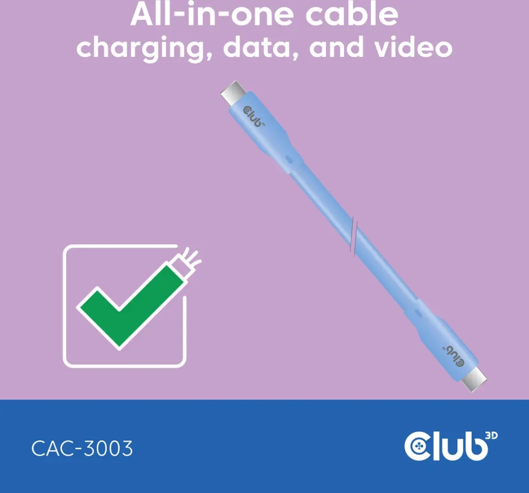 Club3D CAC-3003 USB-C Oplaadkabel Blauw - Siliconen