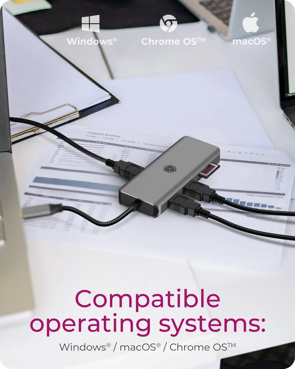 Icy Box IB-DK4012-CPD USB 3.2 Type-C Dock - 2x HDMI, 1x DisplayPort - Antraciet/Zwart