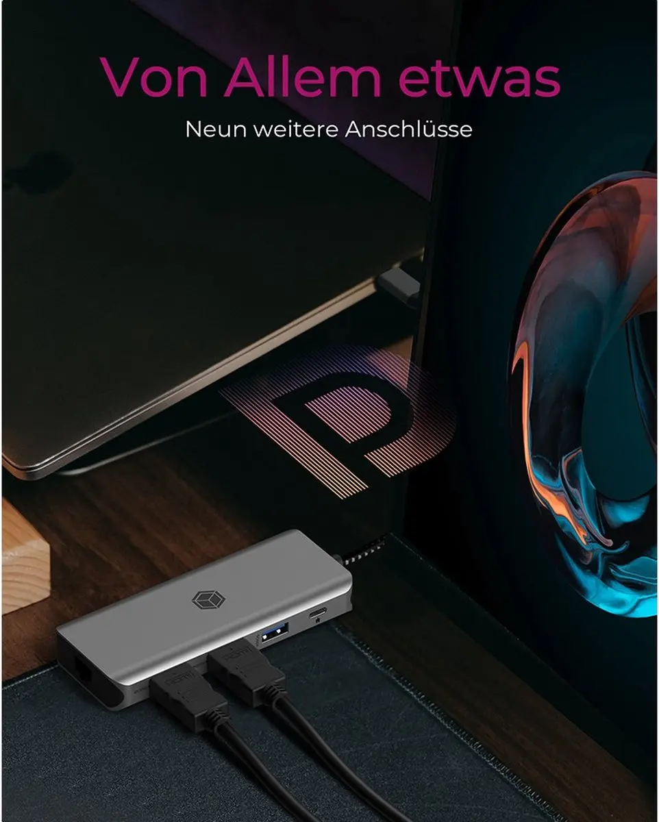 Icy Box IB-DK4012-CPD USB 3.2 Type-C Dock - 2x HDMI, 1x DisplayPort - Antraciet/Zwart - afbeelding 6 van 6