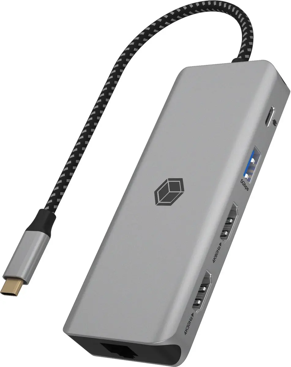 Icy Box IB-DK4012-CPD USB 3.2 Type-C Dock - 2x HDMI, 1x DisplayPort - Antraciet/Zwart