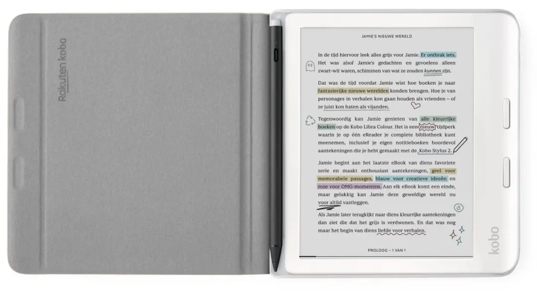 Kobo Libra Colour Hoes - Stylus Case Beige - Met Kobo Stylus 2 Houder