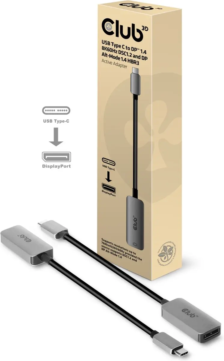 Club 3D USB-C naar DisplayPort 1.4 8K60Hz Adapter
