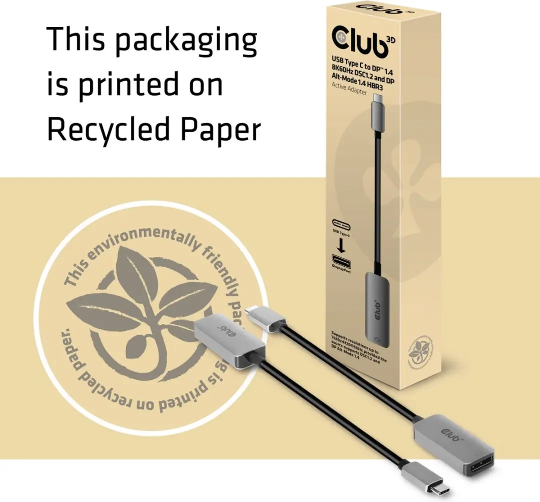 Club 3D USB-C naar DisplayPort 1.4 8K60Hz Adapter - Zwart/Zilver