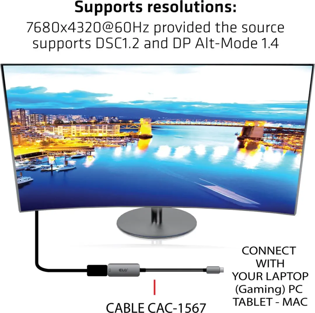 Club 3D USB-C naar DisplayPort 1.4 8K60Hz Adapter - Zwart/Zilver
